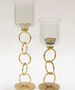 Inspire Me! Home Decor Crackled Glass Link Standing Candle Holder (2 Sizes)