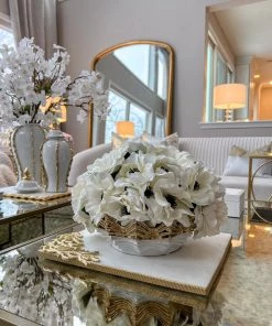 Inspire Me! Home Decor Rectangular Marble Tray With Metal Gold Branch Details