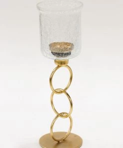 Inspire Me! Home Decor Crackled Glass Link Standing Candle Holder (2 Sizes)