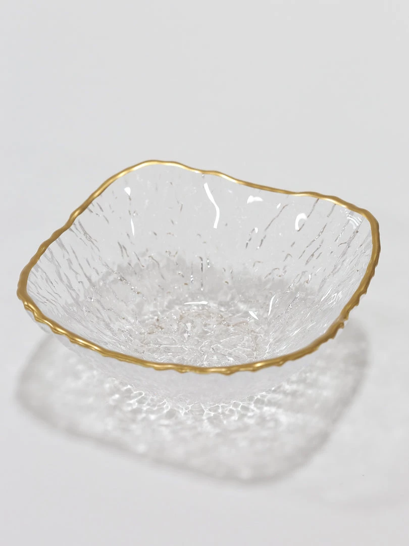 Inspire Me! Home Decor Glass Textured Square Soup Bowls With Gold Trim