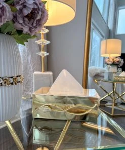 Inspire Me! Home Decor Gold Metal Tissue Holder With Leaf Design & Acrylic Lid