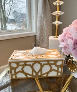Inspire Me! Home Decor Wood Gold And White Tissue Box Cover