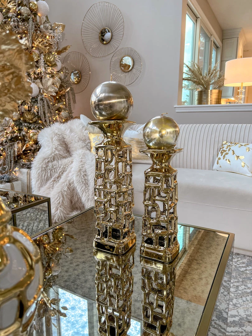 Inspire Me! Home Decor Gold Candle Holder With Dimensional Cut Out Design (2 Sizes)