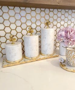 Inspire Me! Home Decor Marble Canisters With Floral Design Lid (2 Colors, 3 Sizes) Gold