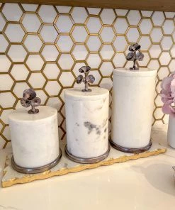 Inspire Me! Home Decor Marble Canisters With Floral Design Lid (2 Colors, 3 Sizes) Gold