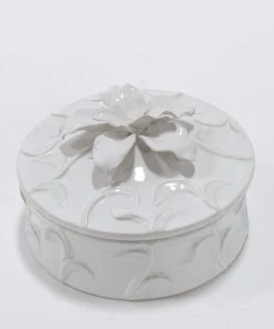 Inspire Me! Home Decor White Floral Ceramic Covered Box