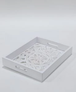 Inspire Me! Home Decor White Wood Trays With Detailed Interior (Set Of 3)