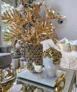 Inspire Me! Home Decor Gold Cascading Floral And White Vase