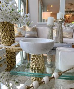 Inspire Me! Home Decor Marble Bowl With Intricate Detailed Metal Base (2 Colors)
