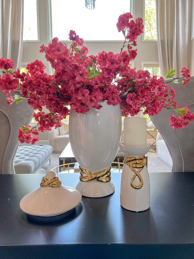 Inspire Me! Home Decor White Ceramic Jar With Elegant Gold Details (2 Sizes)