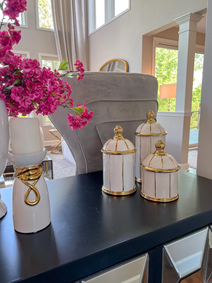 Inspire Me! Home Decor White Ceramic Lidded Jar With Gold Linear Detail (3 Sizes)