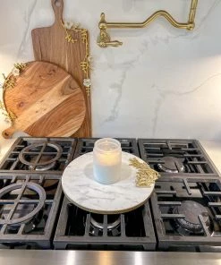 Inspire Me! Home Decor Round Marble Tray With Gold Edge And Metal Details