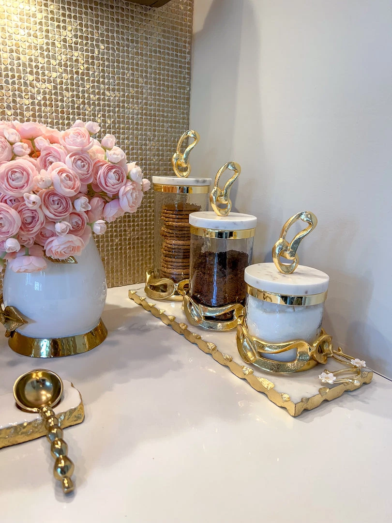 Inspire Me! Home Decor Glass Canisters With Gold Knot Design And Marble Lid (3 Sizes)