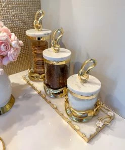 Inspire Me! Home Decor Glass Canisters With Gold Knot Design And Marble Lid (3 Sizes)