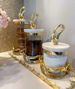 Inspire Me! Home Decor Glass Canisters With Gold Knot Design And Marble Lid (3 Sizes)