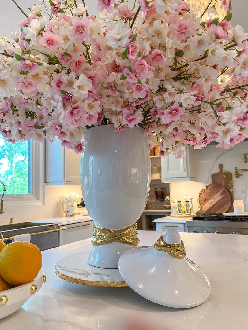 Inspire Me! Home Decor White Ceramic Jar With Elegant Gold Details (2 Sizes)