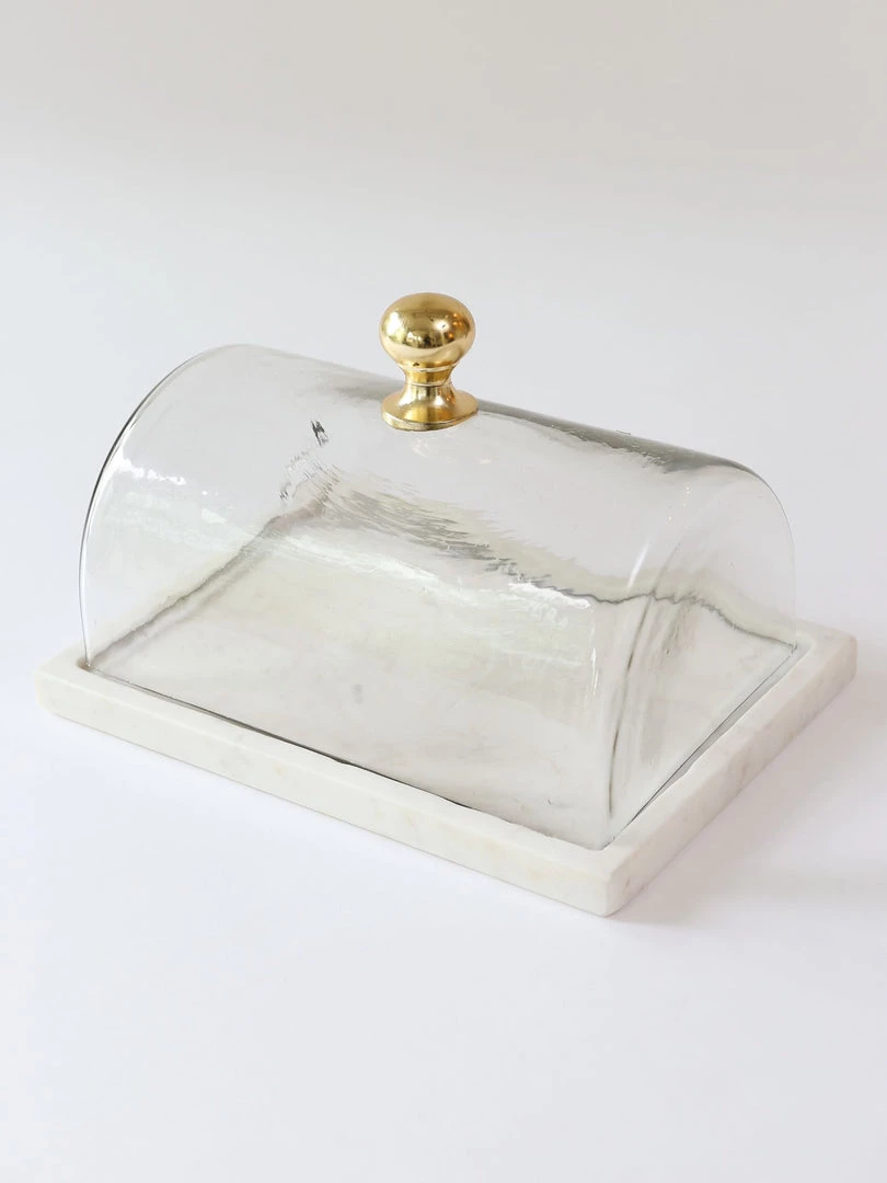 Inspire Me! Home Decor Marble Cake Platter With Metallic Handled Glass Dome (2 Colored Handles)