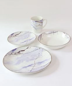 Inspire Me! Home Decor Lavender And Gold Marble Detailed White 16 Piece Dining Set