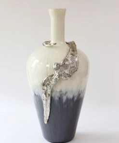 Inspire Me! Home Decor Large Glass Vase W/ Silver Metal Decor (2 Sizes)