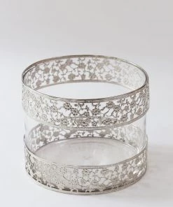 Inspire Me! Home Decor Wide Glass Vase W/ Ornate Silver Metal Rims