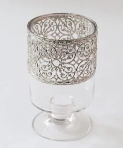 Inspire Me! Home Decor Glass Stem Vase W/ Ornate Silver Metal Rim