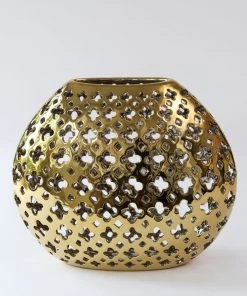 Inspire Me! Home Decor Wide Cut-Out Gold Vase