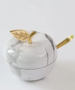 Inspire Me! Home Decor Gold Marbled Pattern Apple Honey/Sugar Dispenser