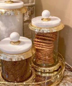 Inspire Me! Home Decor Marble & Gold Hammered Canisters