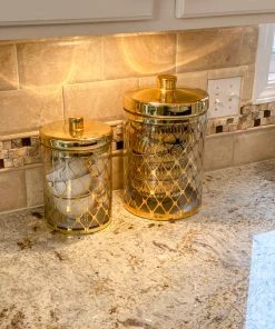 Inspire Me! Home Decor Glass Jar W/ Gold Lid (2 Sizes & 2 Colors)