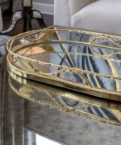 Inspire Me! Home Decor Gold Oval Mirrored Leaf Tray