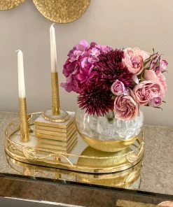 Inspire Me! Home Decor Gold Oval Mirrored Leaf Tray