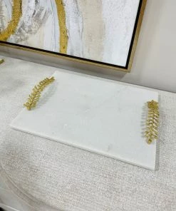 Inspire Me! Home Decor Marble Tray With Gold Metal Vine Handles
