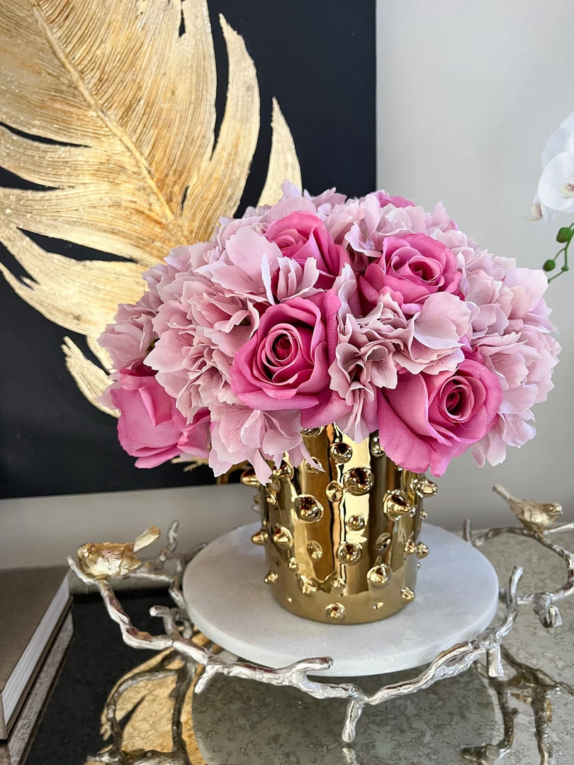 Inspire Me! Home Decor 13" Real Touch Pink Rose & Hydrangea Bundle