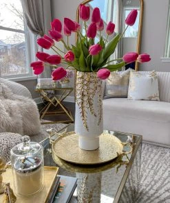 Inspire Me! Home Decor White Ceramic Vase With Gold Vine Design (3 Sizes)