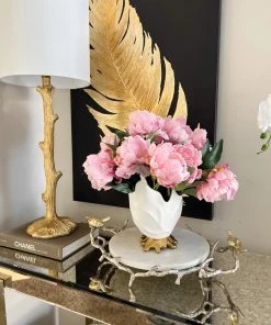 Inspire Me! Home Decor Round Marble Tray With Gold Branch & Bird Details