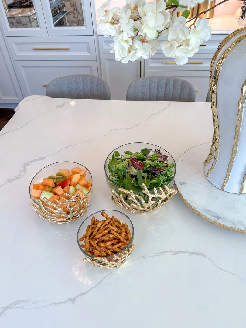 Inspire Me! Home Decor Bowls With Gold Textured Design (3 Sizes)