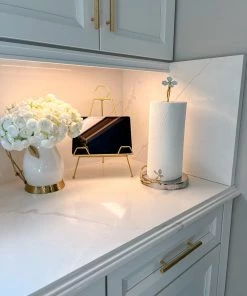 Inspire Me! Home Decor Gold Paper Towel Holder With White Jeweled Flower Details
