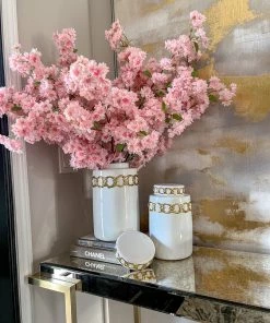 Inspire Me! Home Decor Jars White Ceramic Lidded Jar With Stunning Gold Chain Details (3 Sizes)