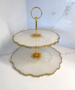 Inspire Me! Home Decor Gold Leaf And White Resin 2 Tier Cake Stand