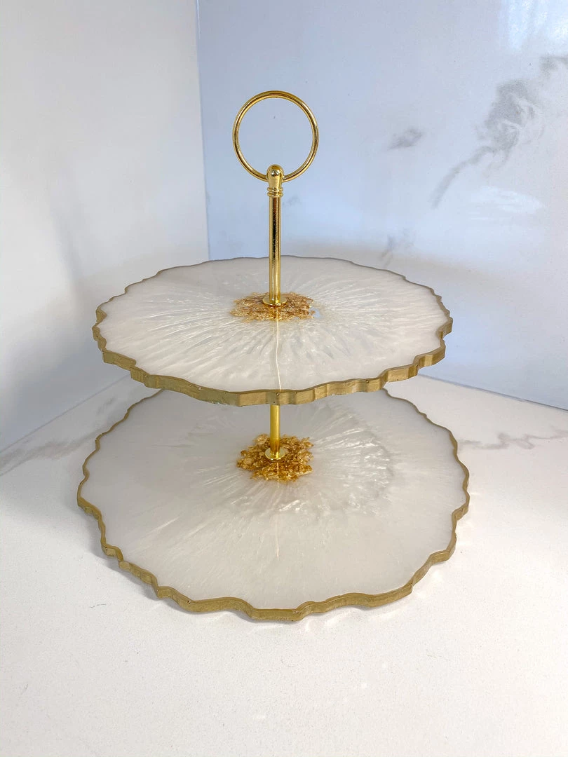 Inspire Me! Home Decor Gold Leaf And White Resin 2 Tier Cake Stand