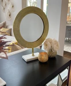 Inspire Me! Home Decor Gold Hammered Texture Tabletop Mirror W/ Marble Base