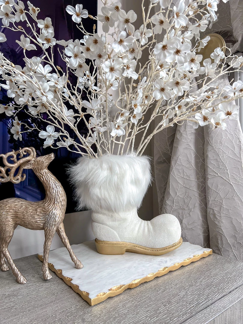 Inspire Me! Home Decor White Glittered Santa Boot Vase