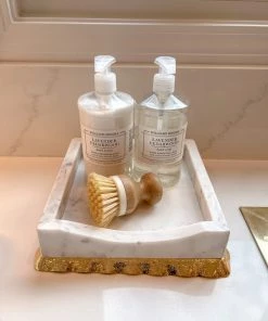 Inspire Me! Home Decor Gold White Marble Napkin Holder/Tray With Ruffled Border