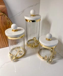 Inspire Me! Home Decor Glass Canister With Gold Detail And Marble Lid (3 Sizes)