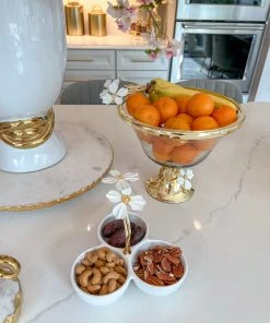 Inspire Me! Home Decor 3 Section Porcelain Dish With White Jeweled Flower Details Gold