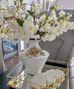 Inspire Me! Home Decor White Ceramic Vase With Stunning Gold & White Floral Detail
