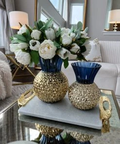 Inspire Me! Home Decor Blue & Gold Textured Vase (2 Sizes)