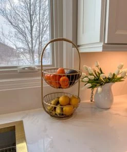 Inspire Me! Home Decor Gold Metal Two Tier Storage Basket