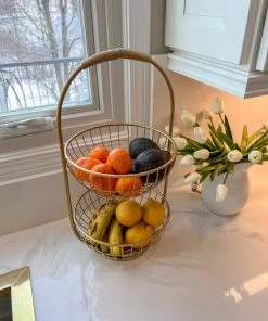 Inspire Me! Home Decor Gold Metal Two Tier Storage Basket