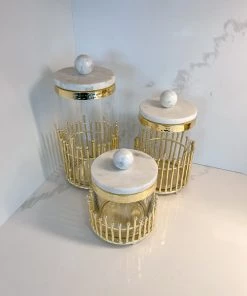 Inspire Me! Home Decor Glass Canisters With Gold Linear Details (3 Sizes)